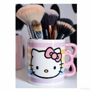 NEW Hello Kitty Pastel Rainbow Pink Bow Handle Large Ceramic Coffee Mug